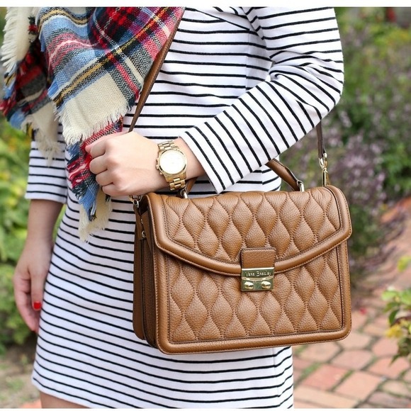 Vera Bradley Handbags - Vera Bradley Lydia Crossbody Purse Womens Cognac Brown Quilted Leather Excellent